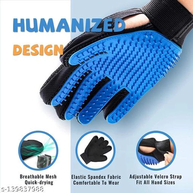 5-Finger Pet Deshedding Glove — Blue & Black | Gentle Hair Removal for Cats & Dogs