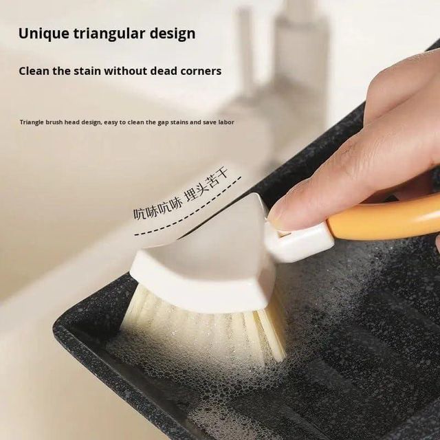 Foldable Triangular Gap Cleaning Brush with Soap Dispenser – Pack of 2